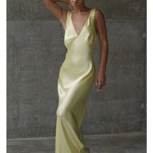 Sunset strip maxi satin dress in yellow by Rumored